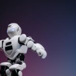 Close-up of a futuristic robotic toy against a gradient background, symbolizing innovation and technology.