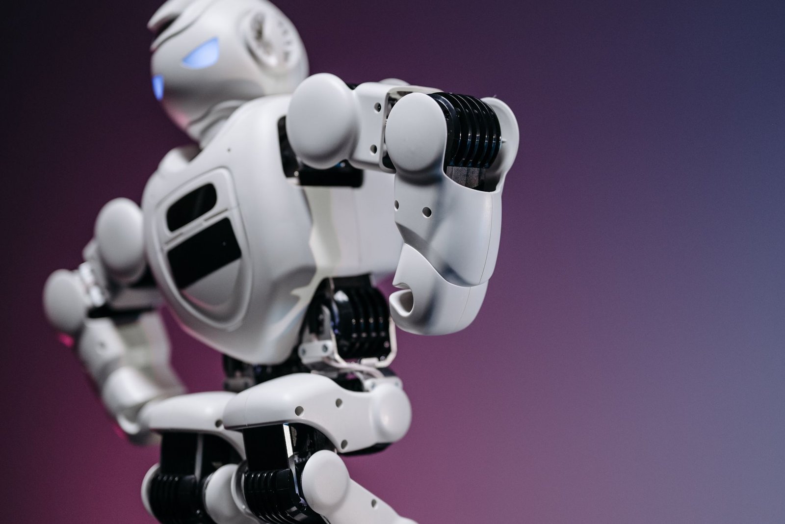 Close-up of a futuristic white robot showcasing innovation and design.