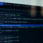 Detailed view of HTML code on a computer screen, ideal for tech and software development themes.