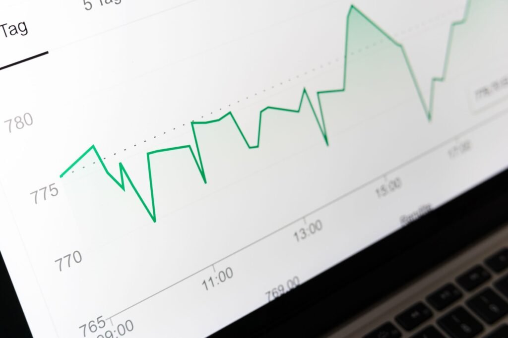 Detailed close-up of a financial graph on a computer screen showing data trends.